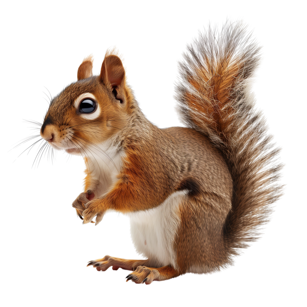 A squirrel with a bushy tail, isolated on a transparent background png