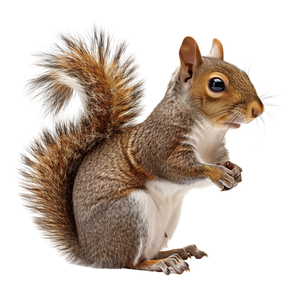 A squirrel with a bushy tail, isolated on a transparent background png
