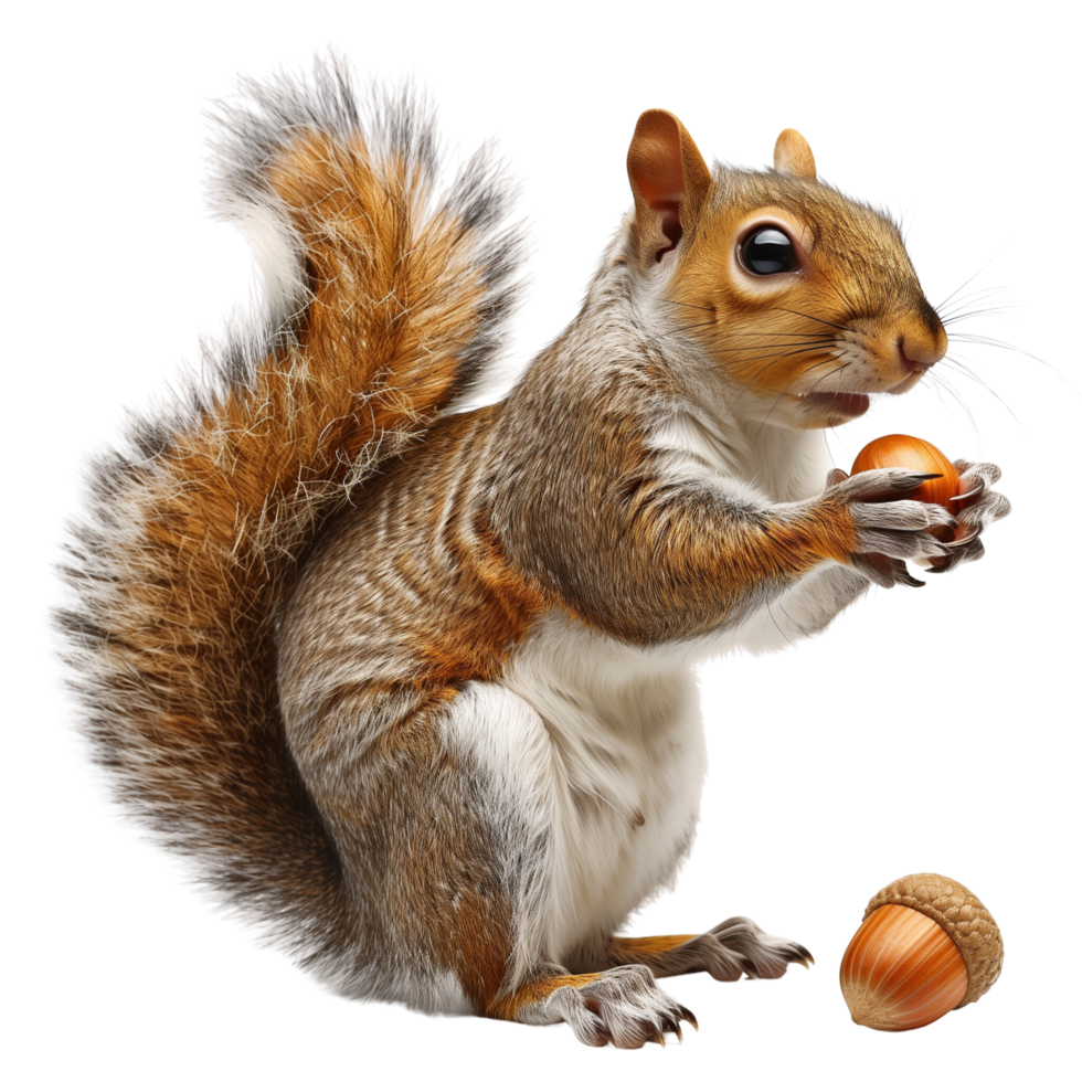 A squirrel holding an acorn, isolated on a transparent background png