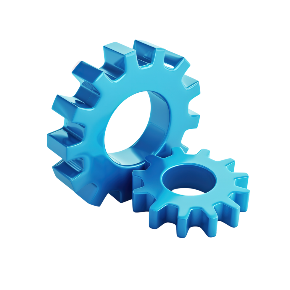 3D render of blue gears icon isolated on a transparent background png
