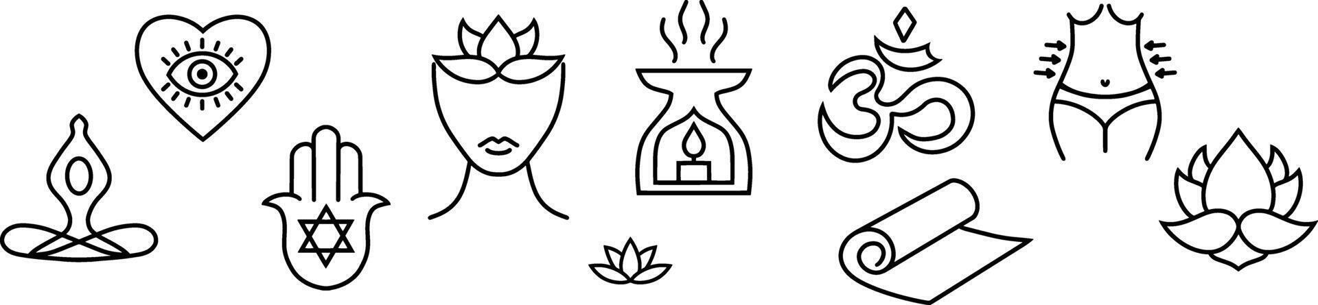 Yoga icon Oriental design element Hand drawn line art oum Doodle sketch vector