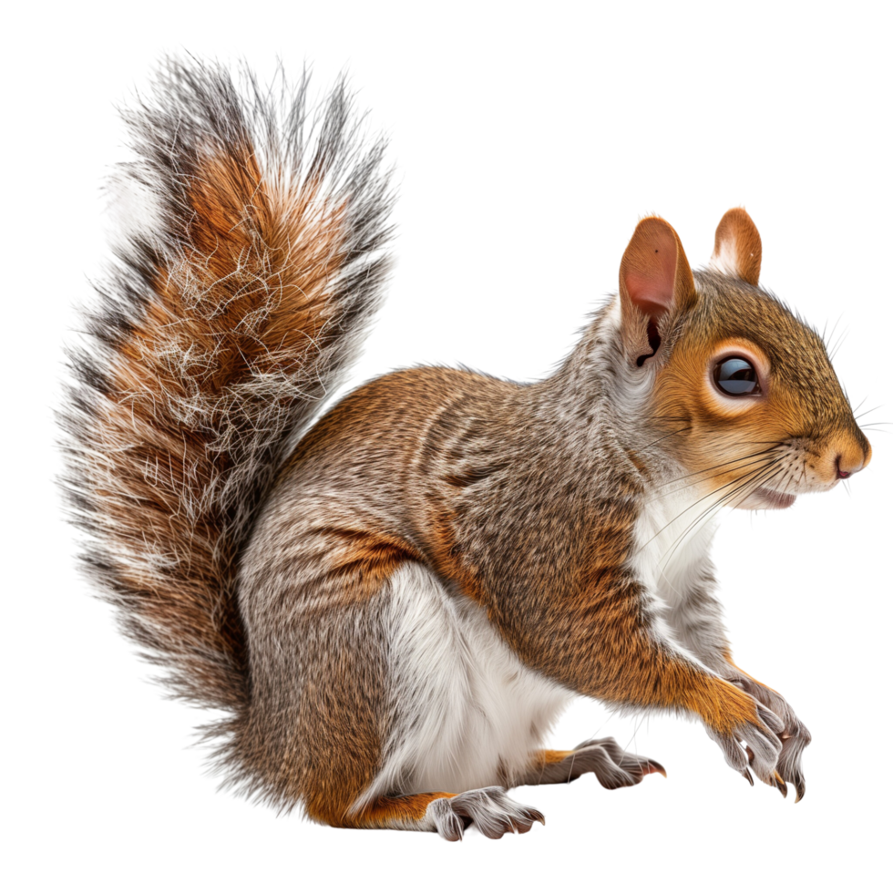 A squirrel with a bushy tail, isolated on a transparent background png