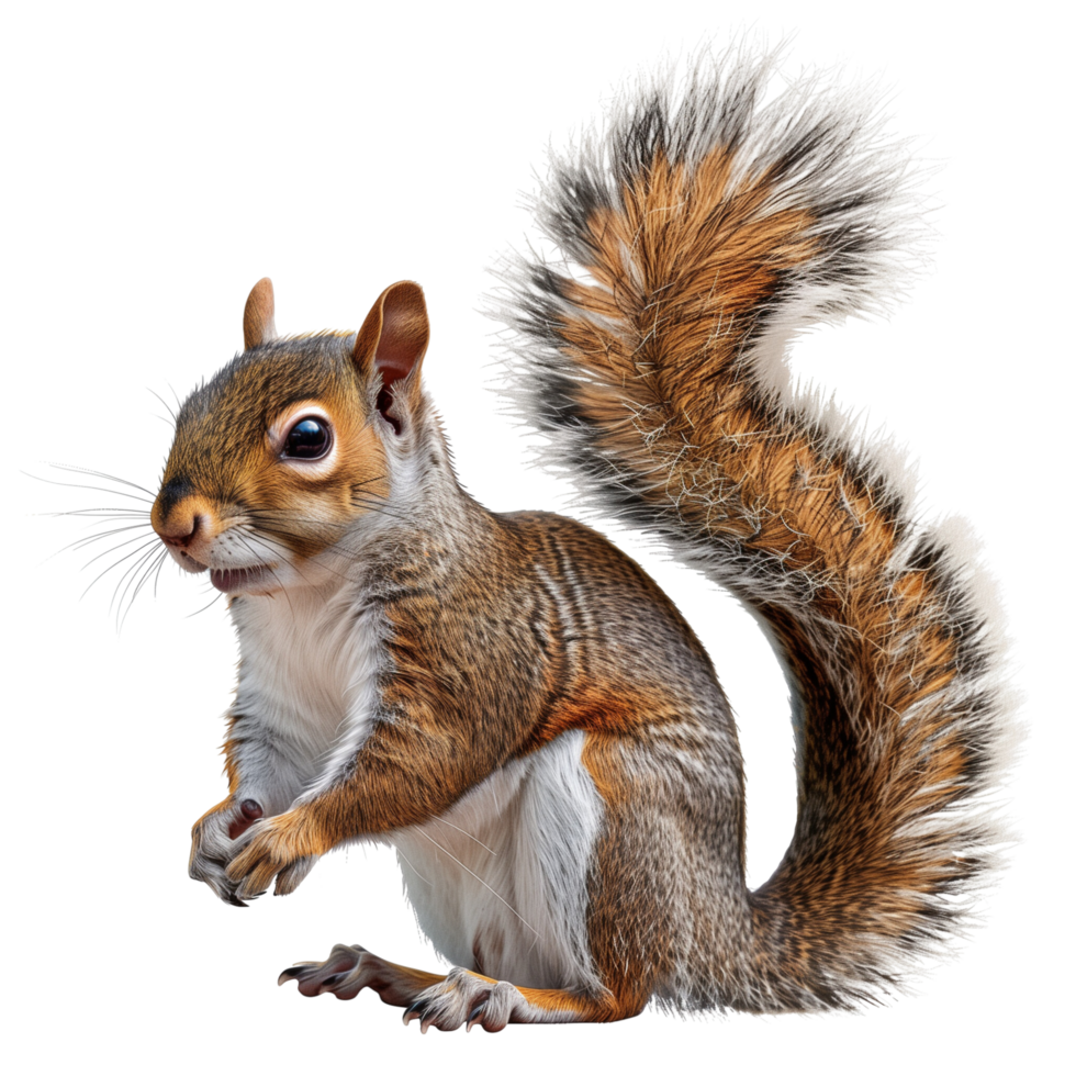 A squirrel with a bushy tail, isolated on a transparent background png