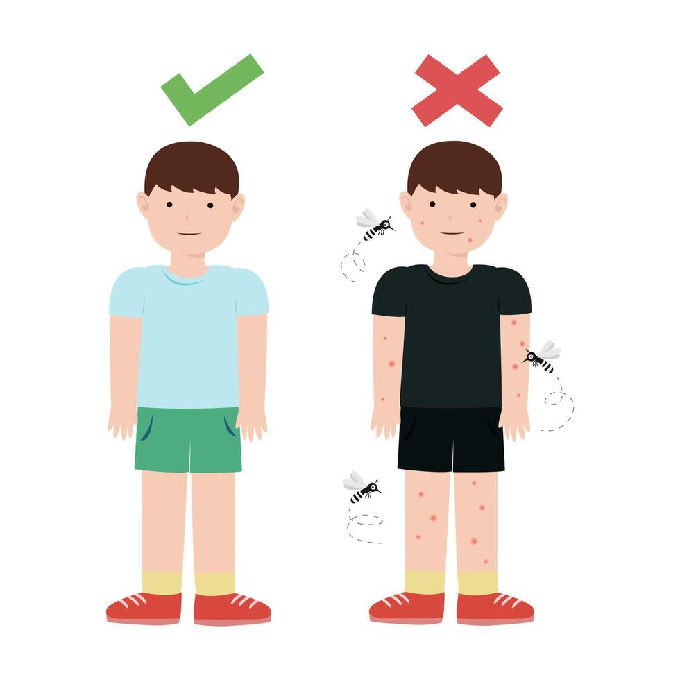 mosquito bite man wear dark color dress. mosquito prevention concept vector