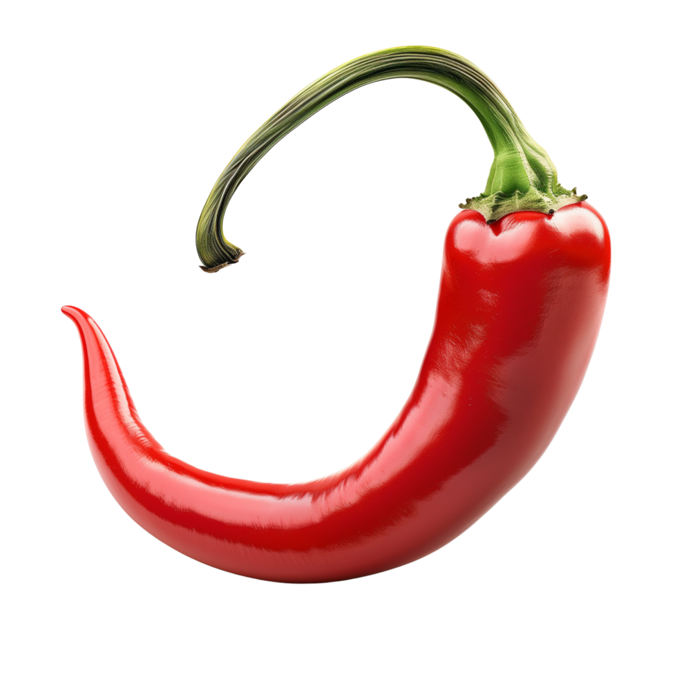 A close-up shot of a vibrant red hot chili pepper, isolated on a transparent background png
