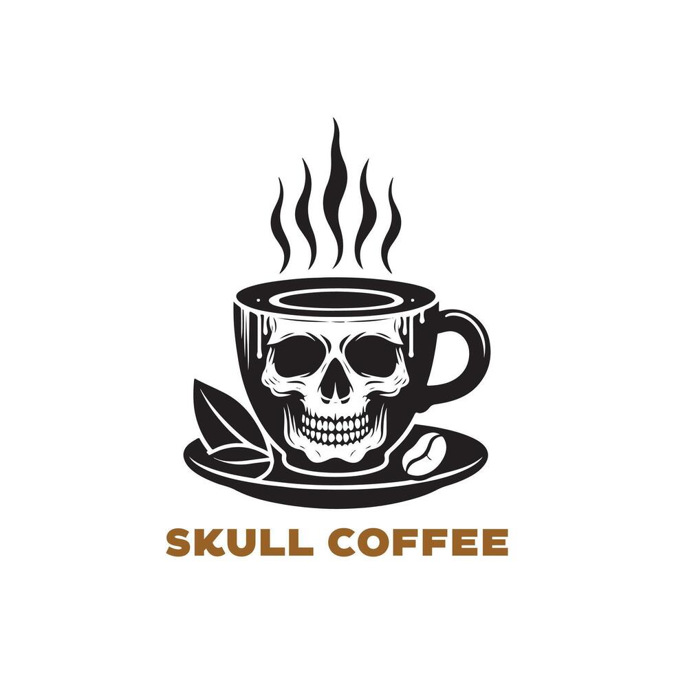 coffee cup with skull logo design template vector