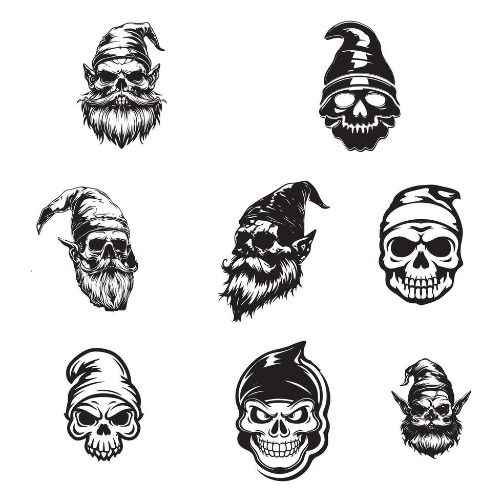 set of skulls with gnome's logo design template vector
