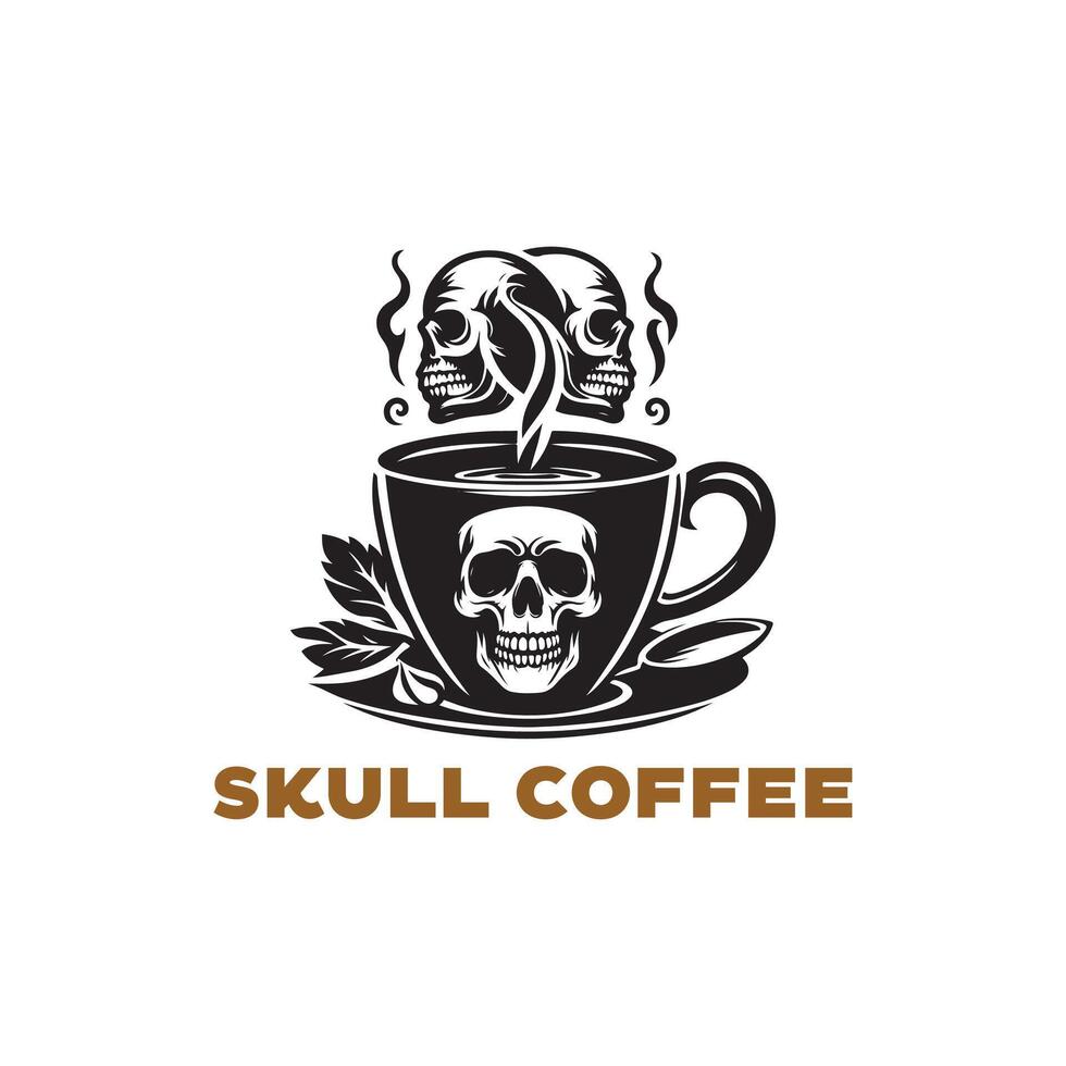 coffee cup with skull logo design template vector