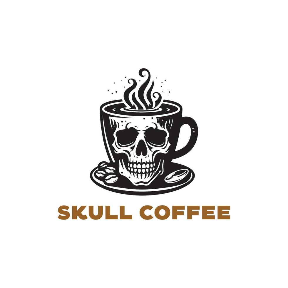 coffee cup with skull logo design template vector