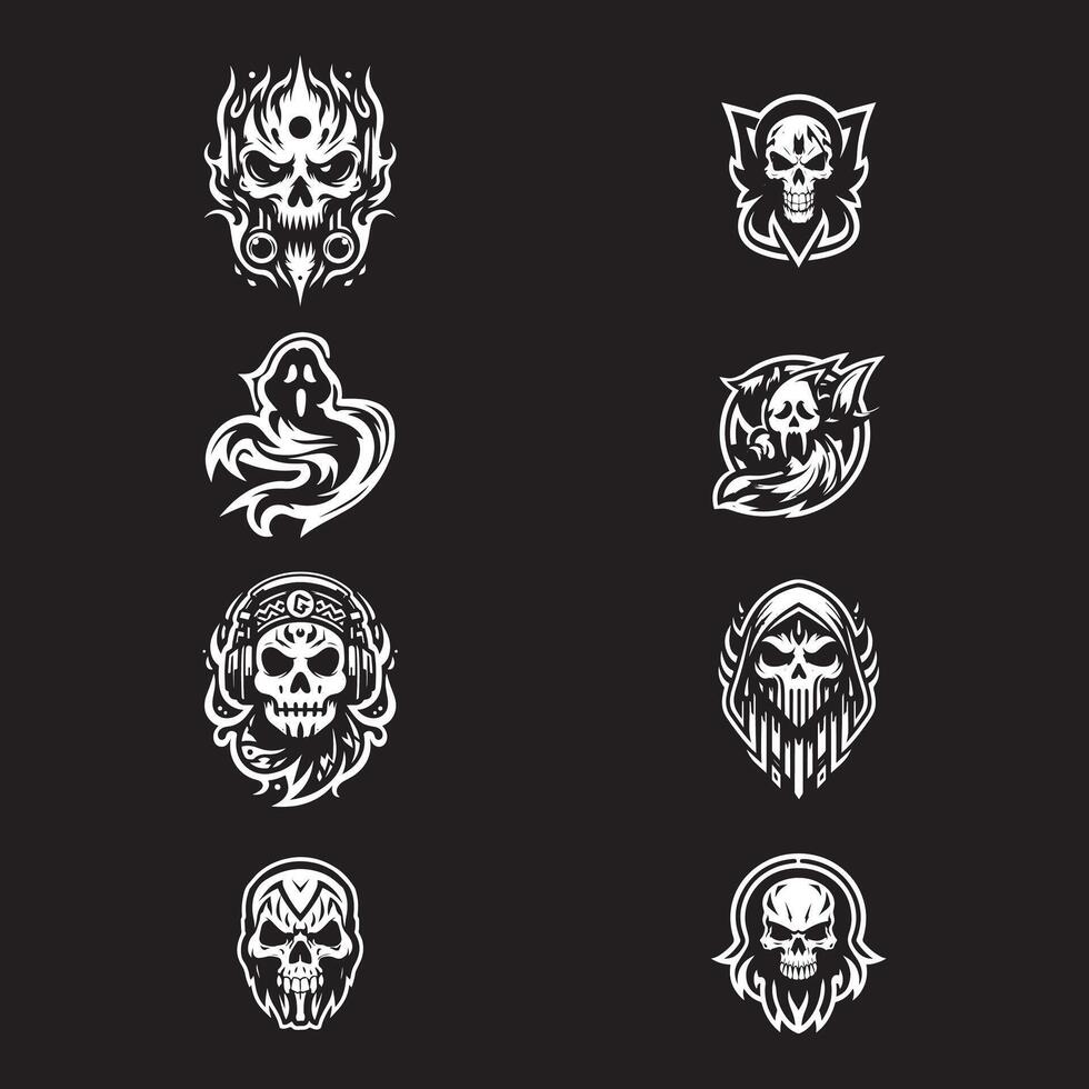 set of skulls with ghost logo design template vector