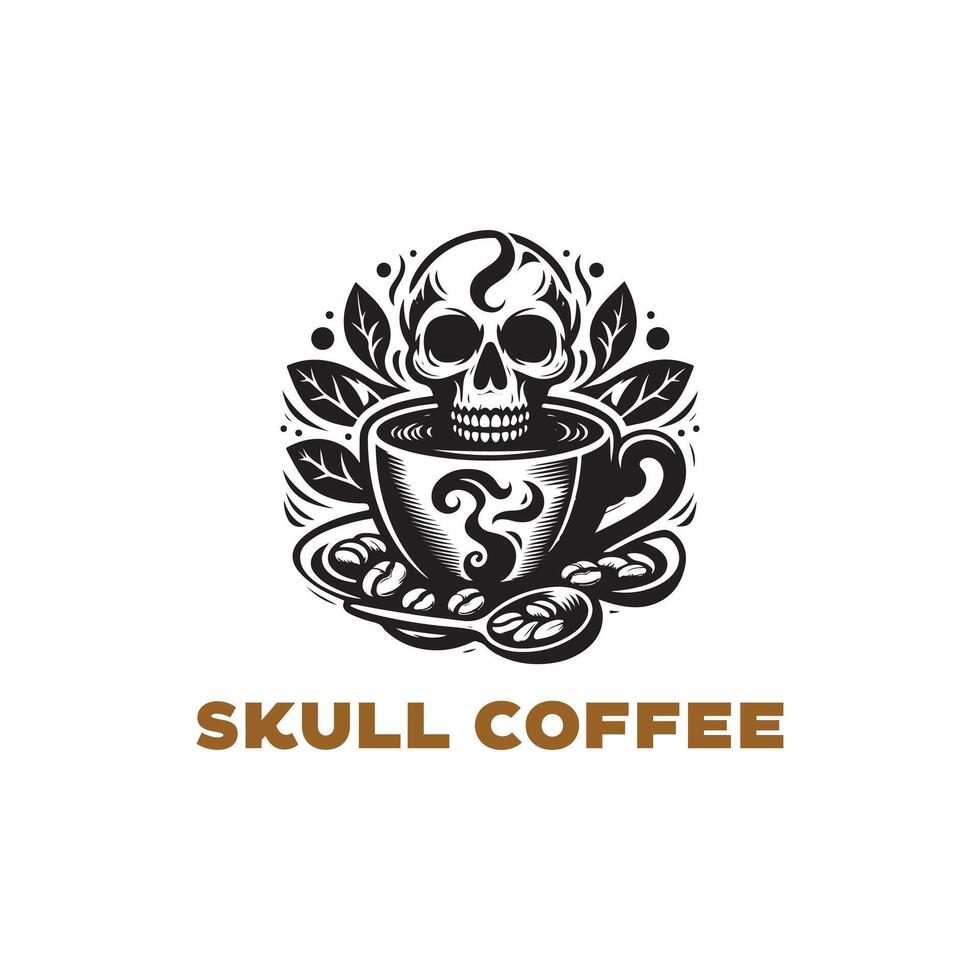 coffee cup with skull logo design template vector