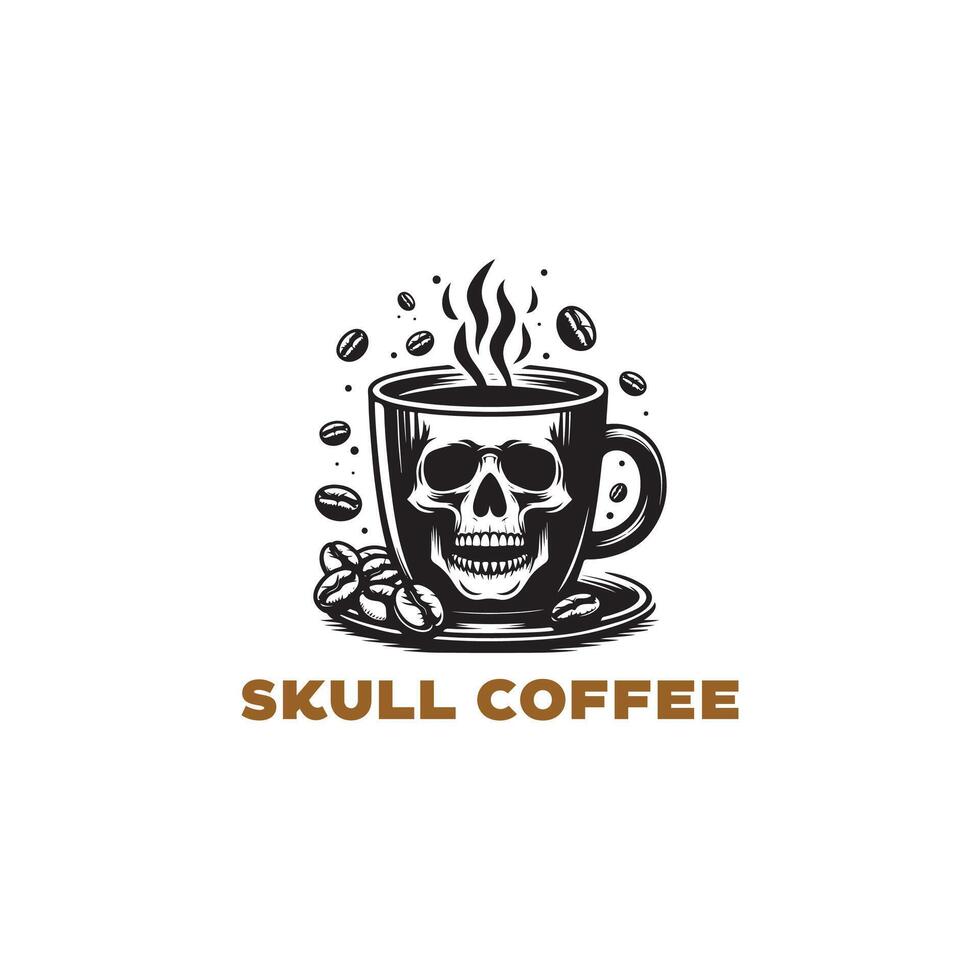 coffee cup with skull logo design template vector