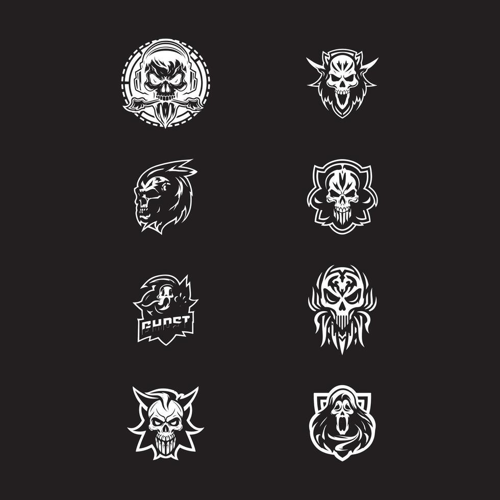 set of skulls with ghost logo design template vector