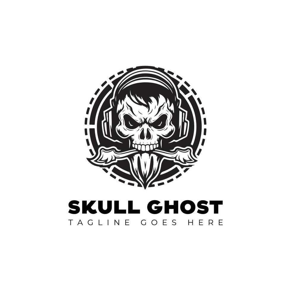 skull with ghost logo design template vector