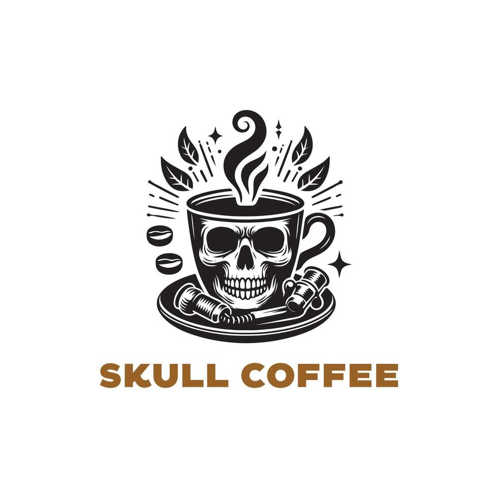 coffee cup with skull logo design template vector