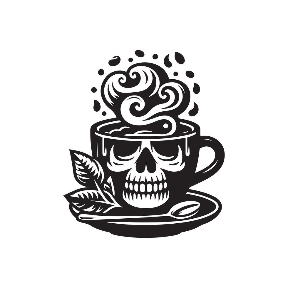 skull with coffee cup logo design template vector