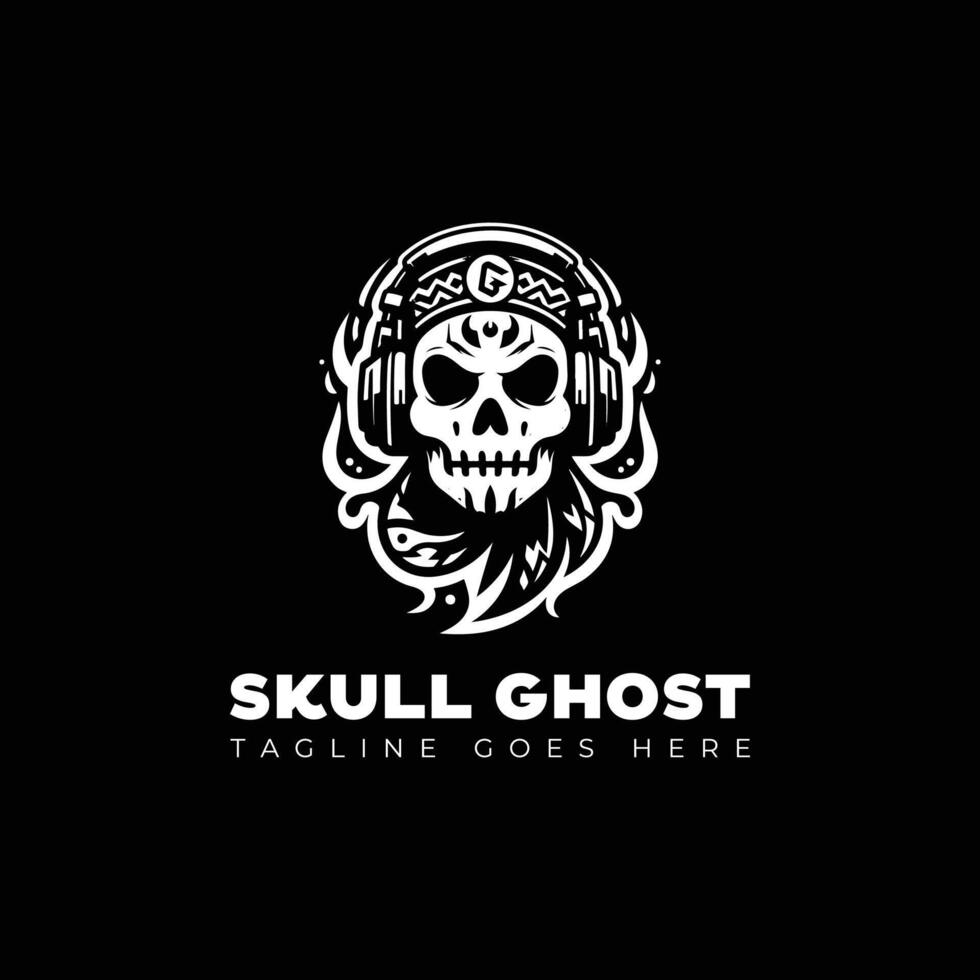 skull with ghost logo design template vector