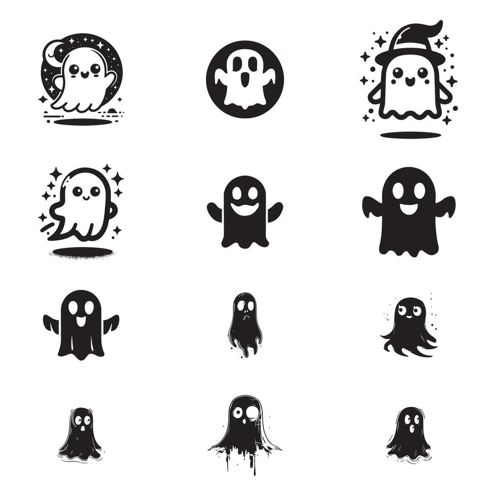 set of cute ghost's silhouette logo icon design vector
