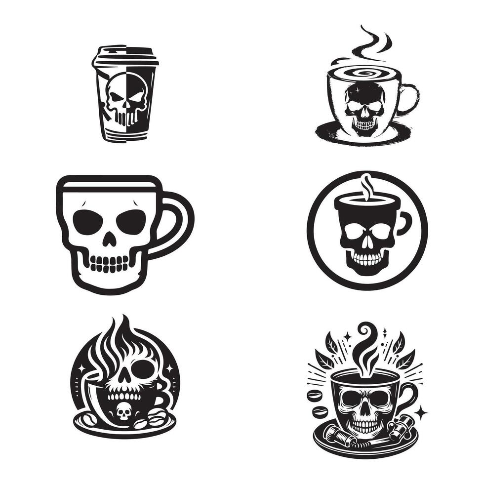 set of coffees cup with skull logo design template vector