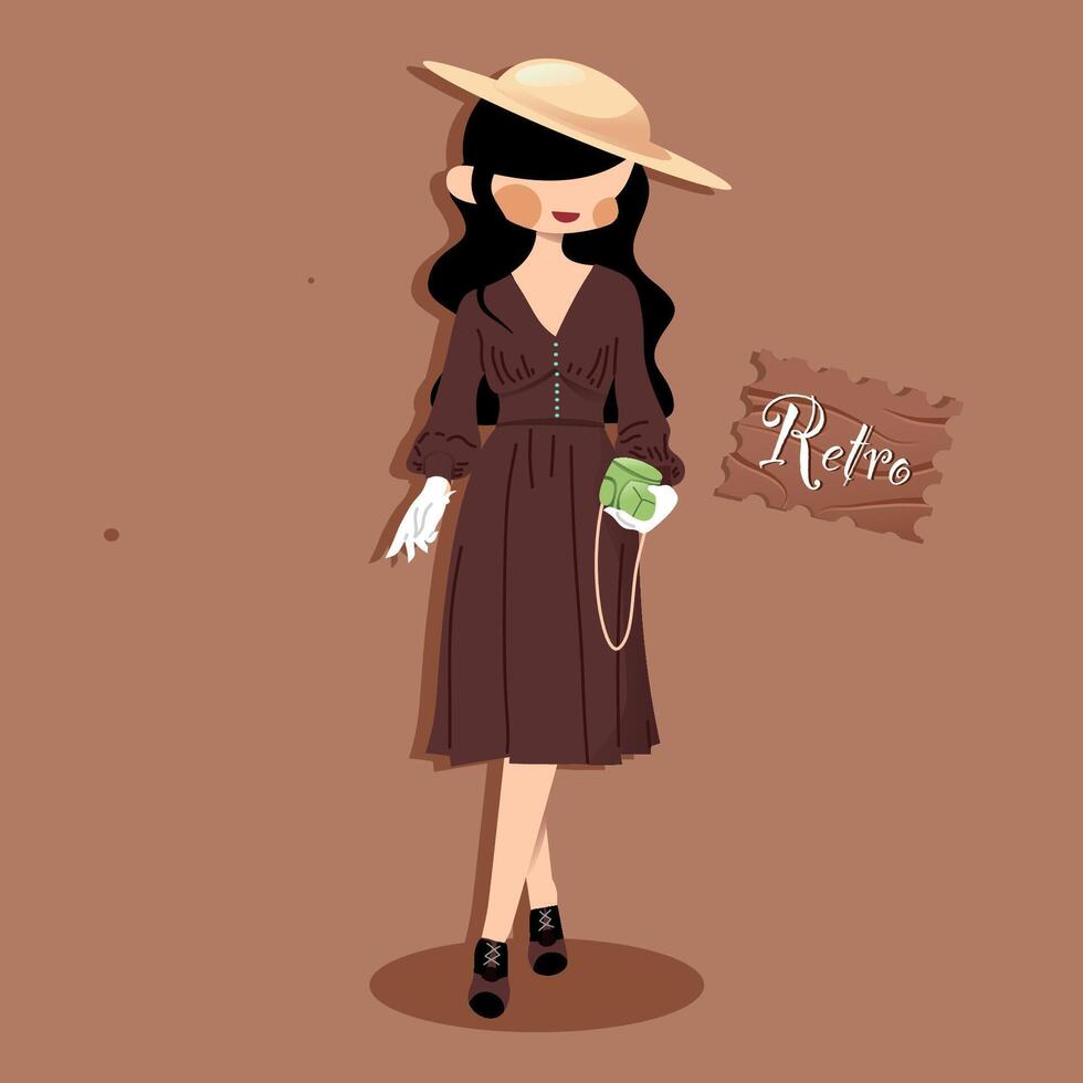 Retro woman illustration with hat and camera vector