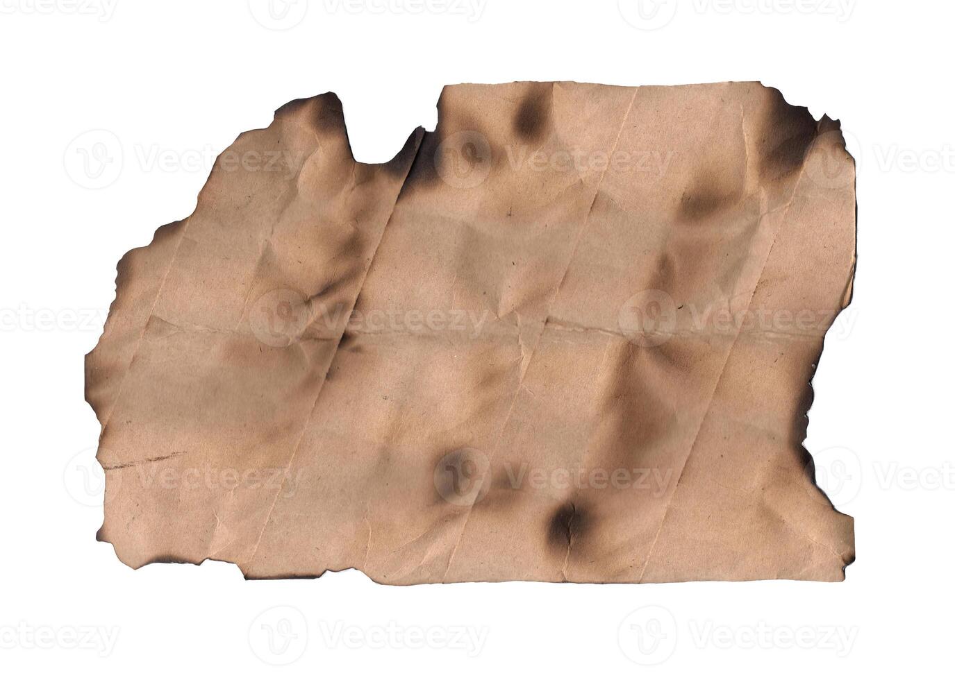 Burnt page on a white background. Vintage burned paper edges heart background photo