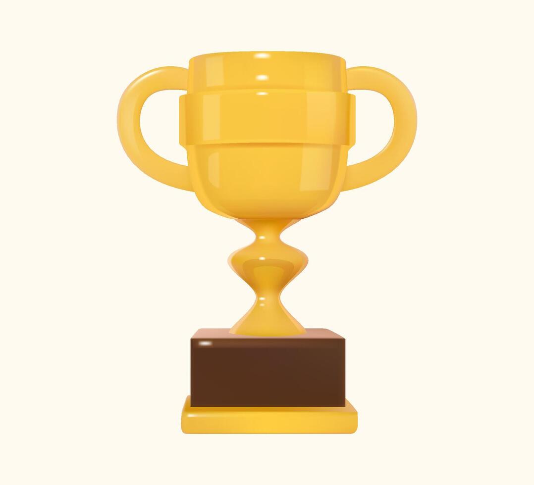 3D Golden Trophy with Brown Base. vector