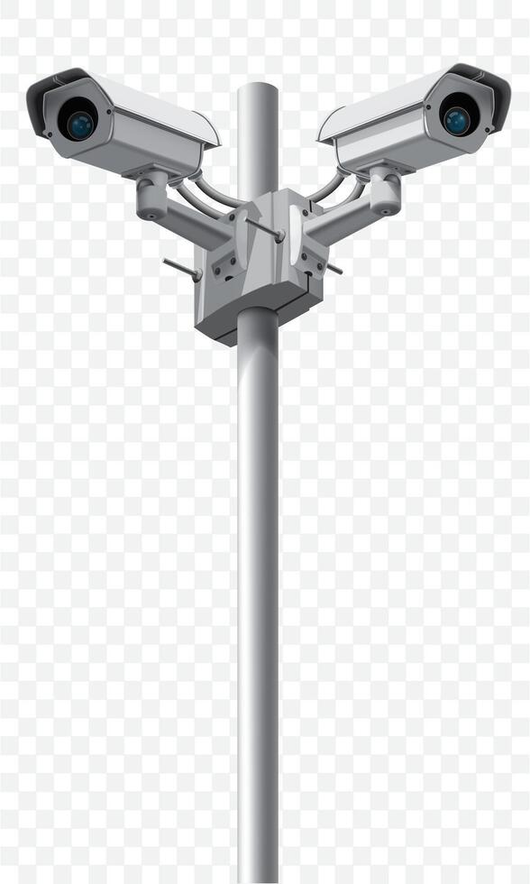 Realistic white CCTV cameras left and right on grey checkered background used for illustration safety concept vector