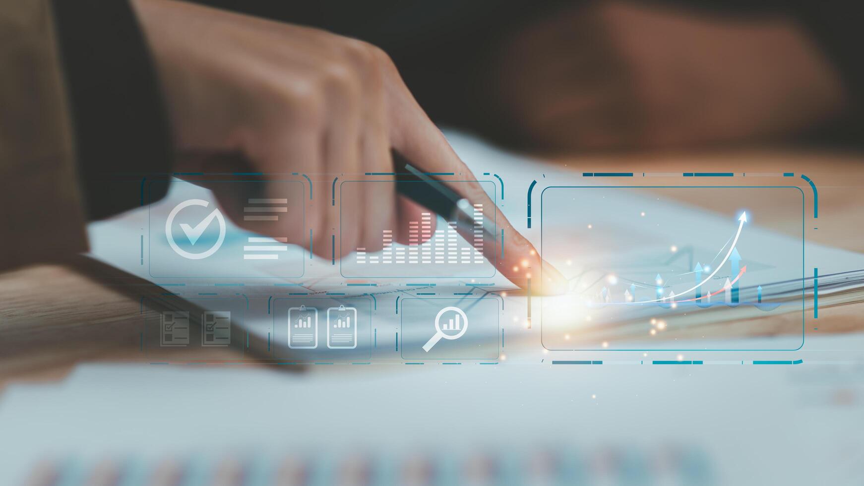 business people read business statistics chart reports to analyze and improve corporate strategy ,Manage financial and marketing documents, Company growth information,Managing Business Insights photo