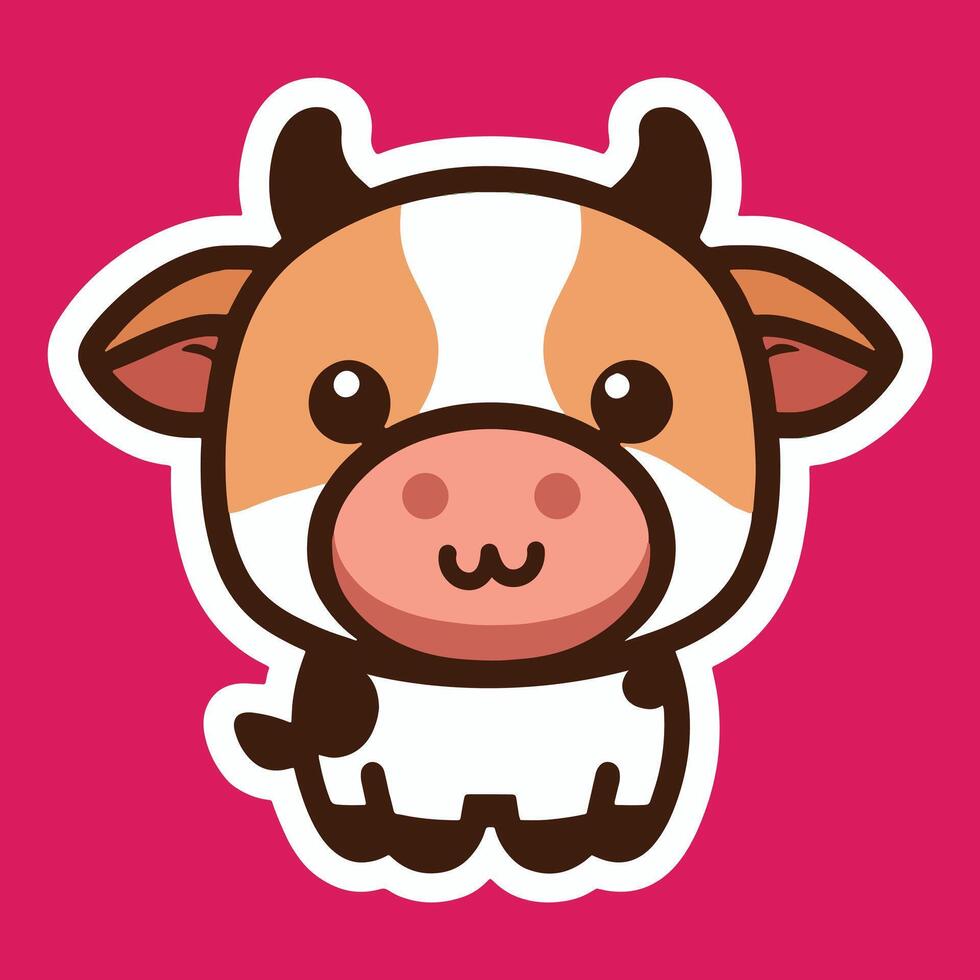 Cute Cow Sticker Illustration, Adorable Kawaii Cow Sticker vector