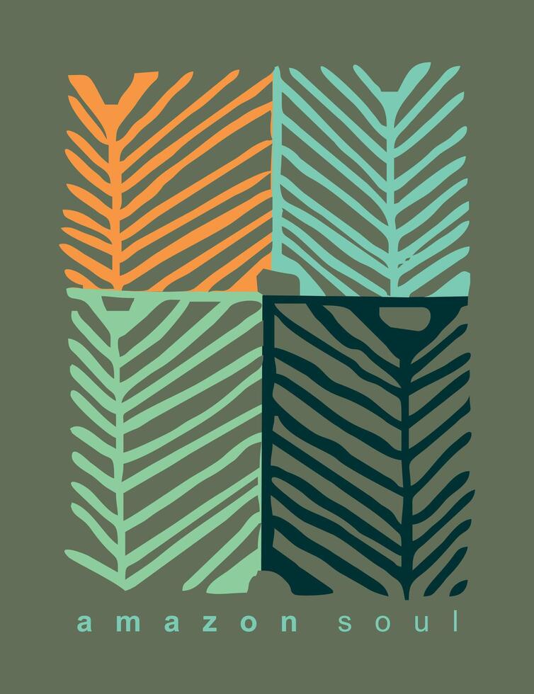 Illustration of graphic composition with indigenous painting and lettering alluding to the Amazon, Brazil. vector