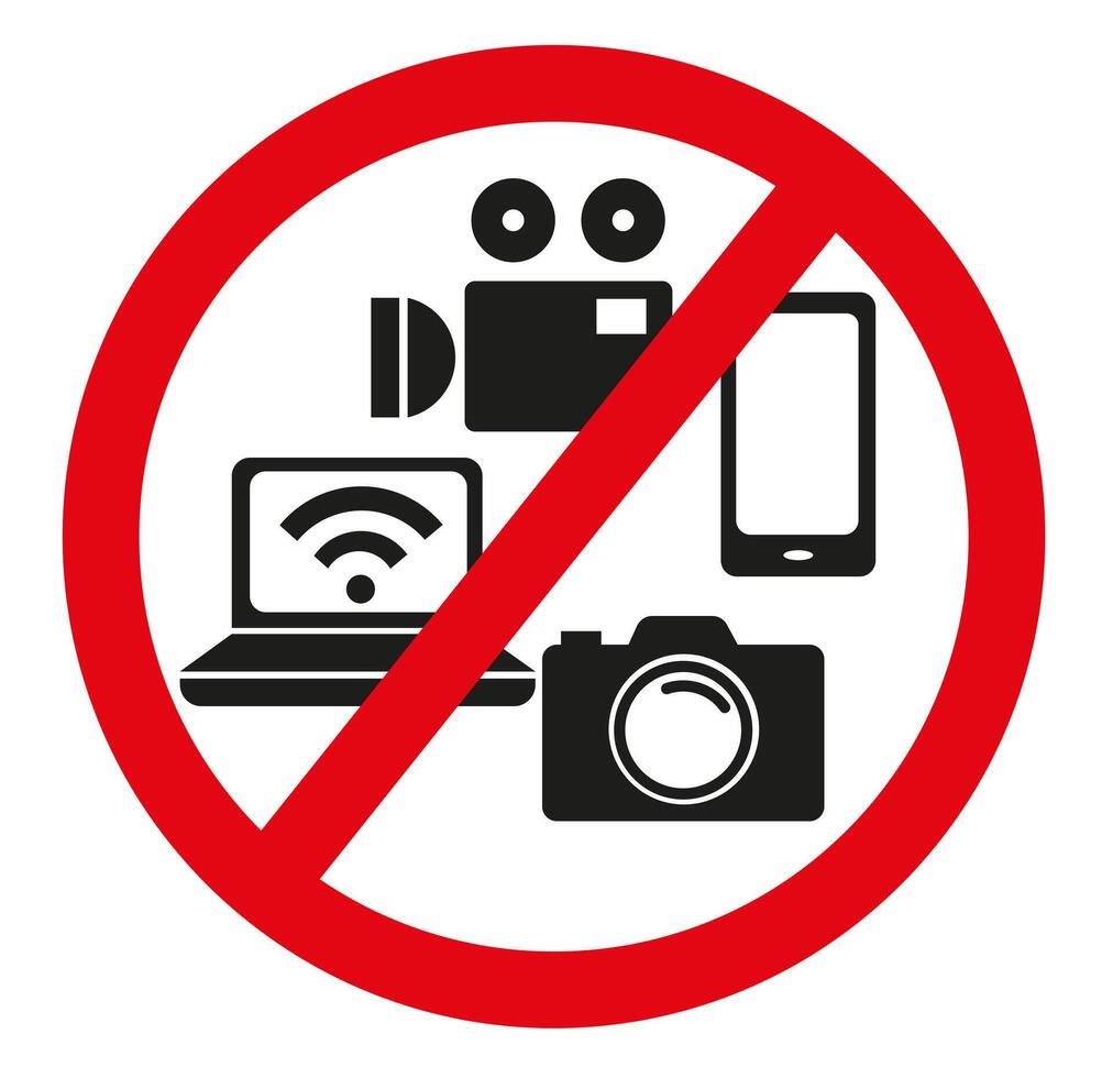 Prohibition of photography, as well as the use of gadgets. Stop fixing. vector
