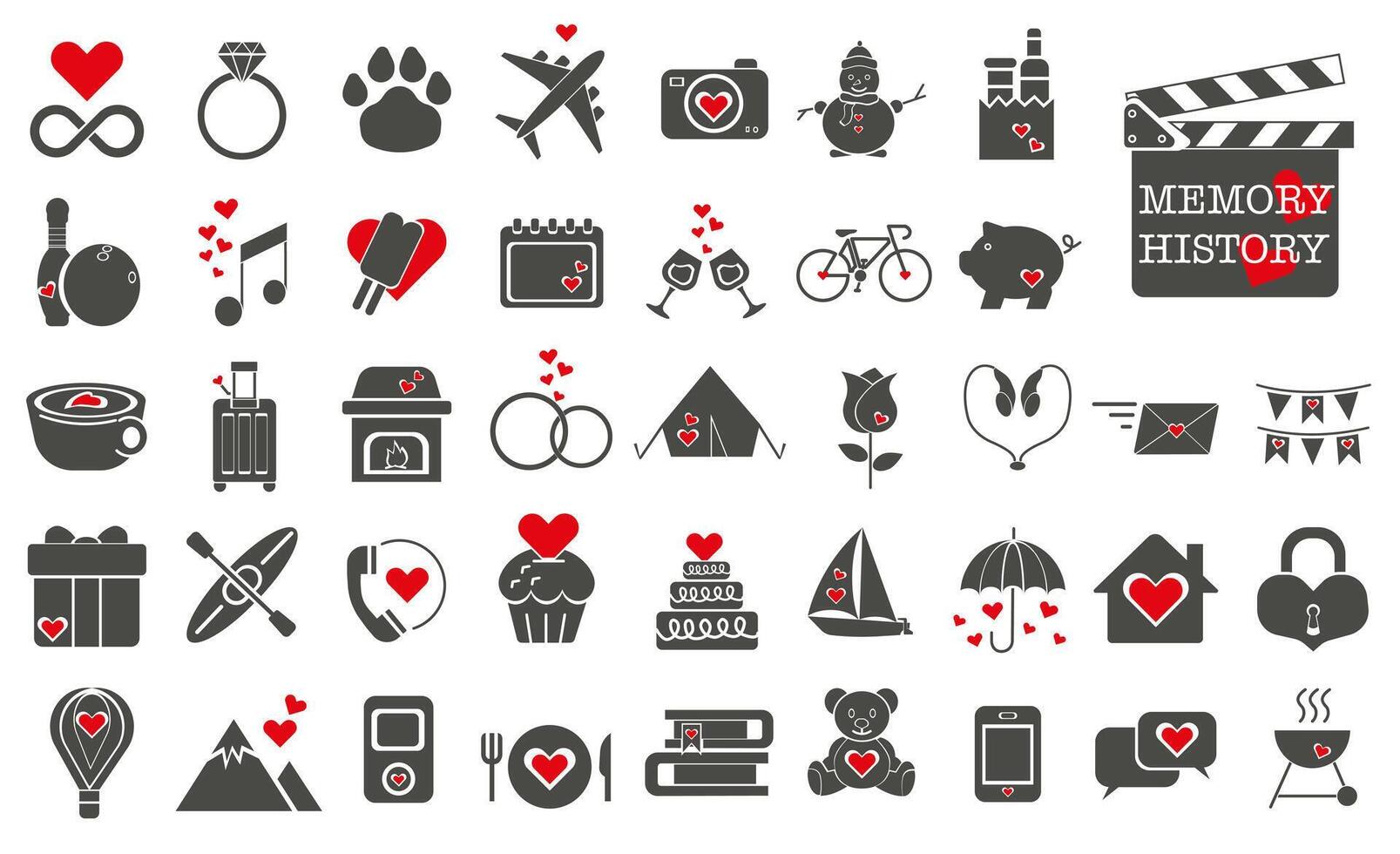 Family events memory icons set. vector