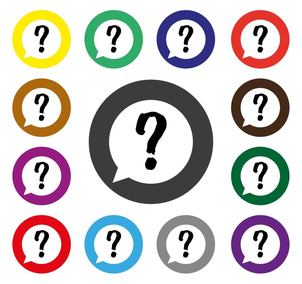 Message question outline multi colored flat icons on round backgrounds. vector