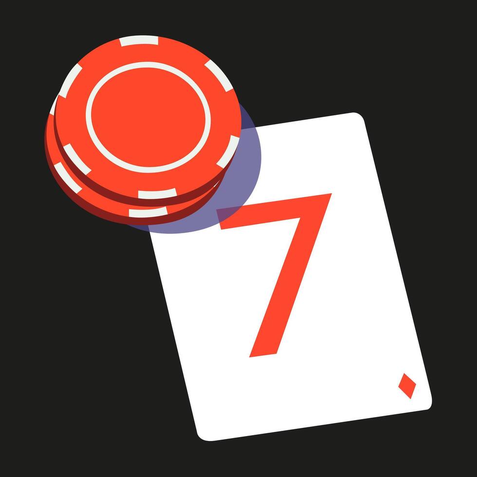 Casino background. Sports and recreation. Poker illustration with money, playing cards and red chips. Playing card with the number 7 vector
