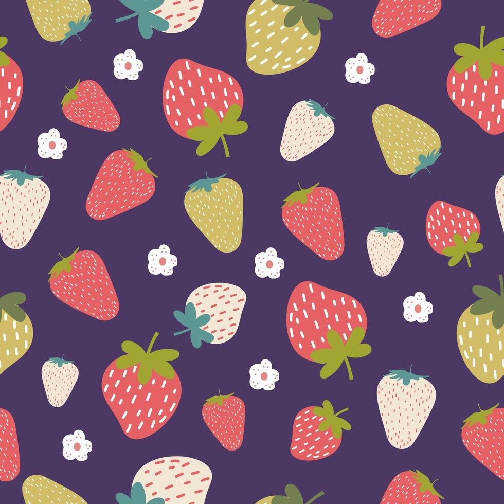 seamless pattern with strawberries on dark background vector