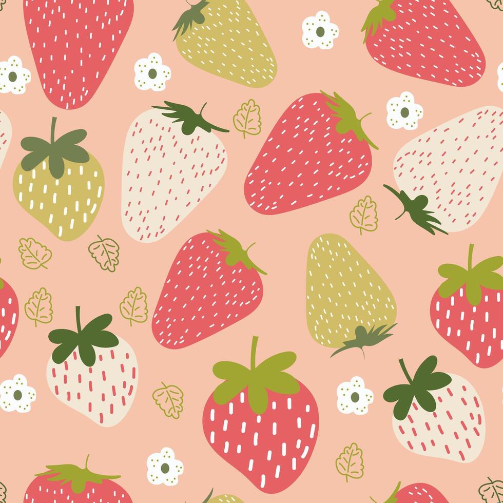 seamless summer pattern with strawberries and leaves vector