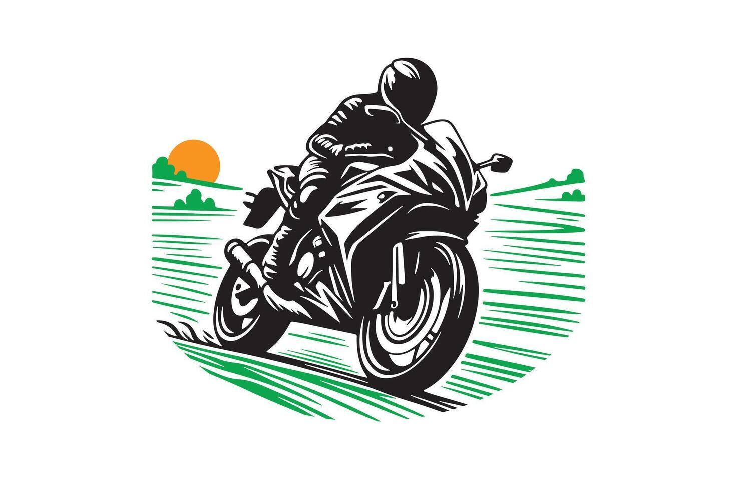 A black silhouette of a motorbike with ridder on it. vector