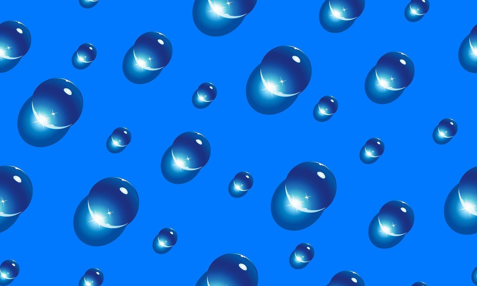 Water Transparent Drops Seamless Pattern on blue background. vector