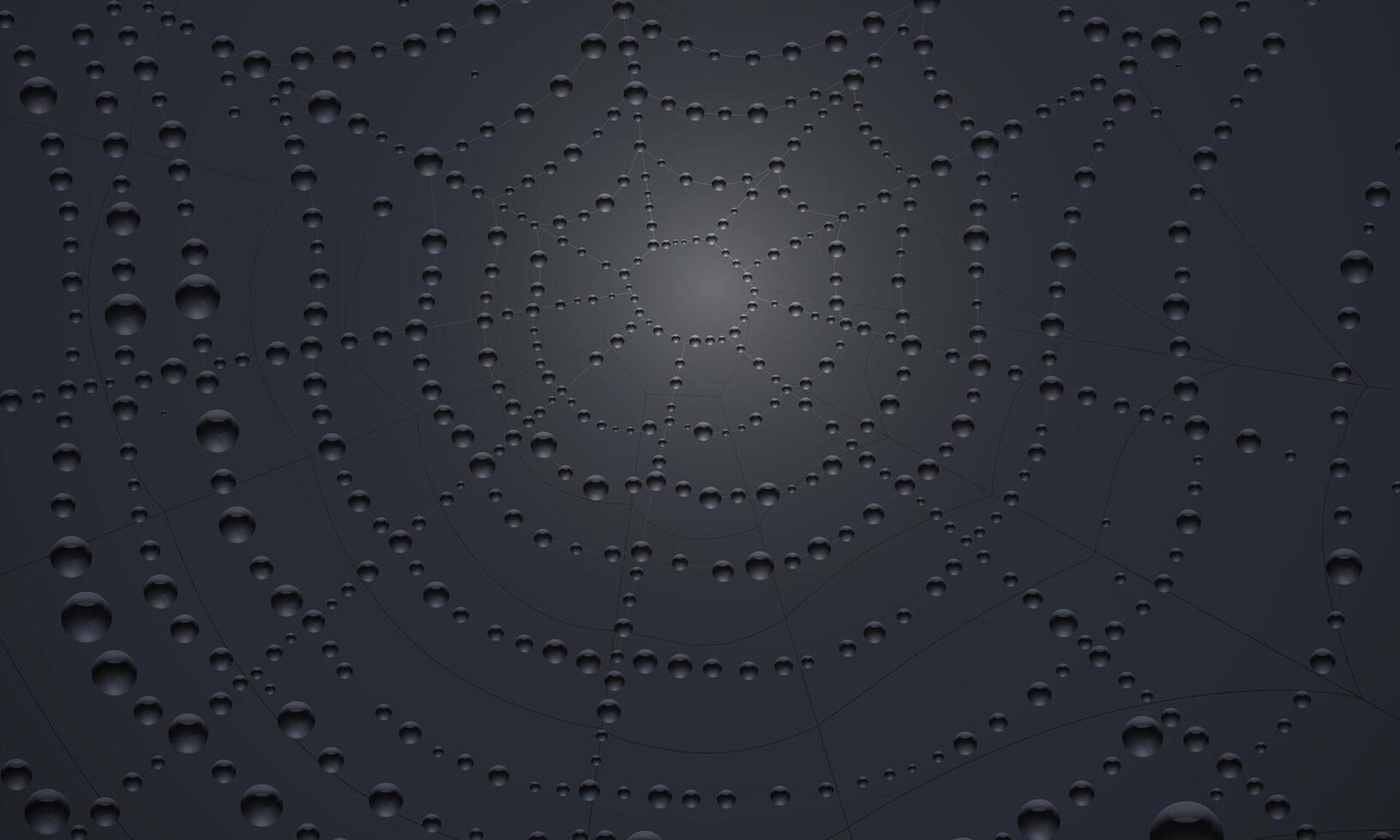 Spider web on dark background. net texture with rain water drops. vector