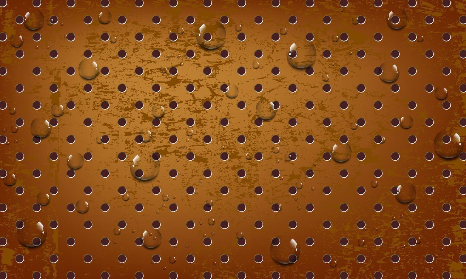 golden brown rusty metal plate with waterdrop. vector