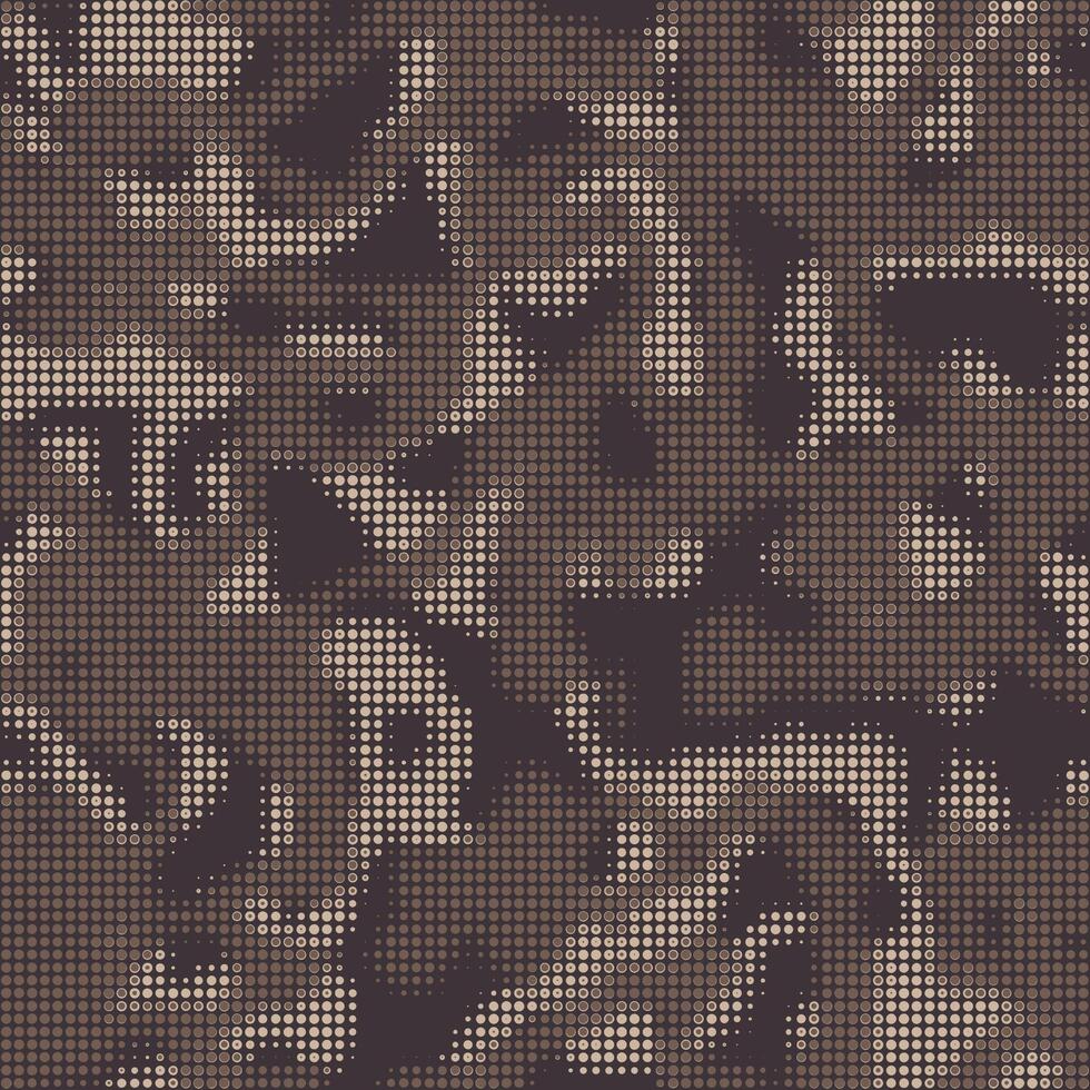 Digital military camouflage. Seamless camo pattern. Halftone dots background. Skin of a chameleon or snake. Dark brown color. Abstract texture for print on fabric, textile or paper. vector