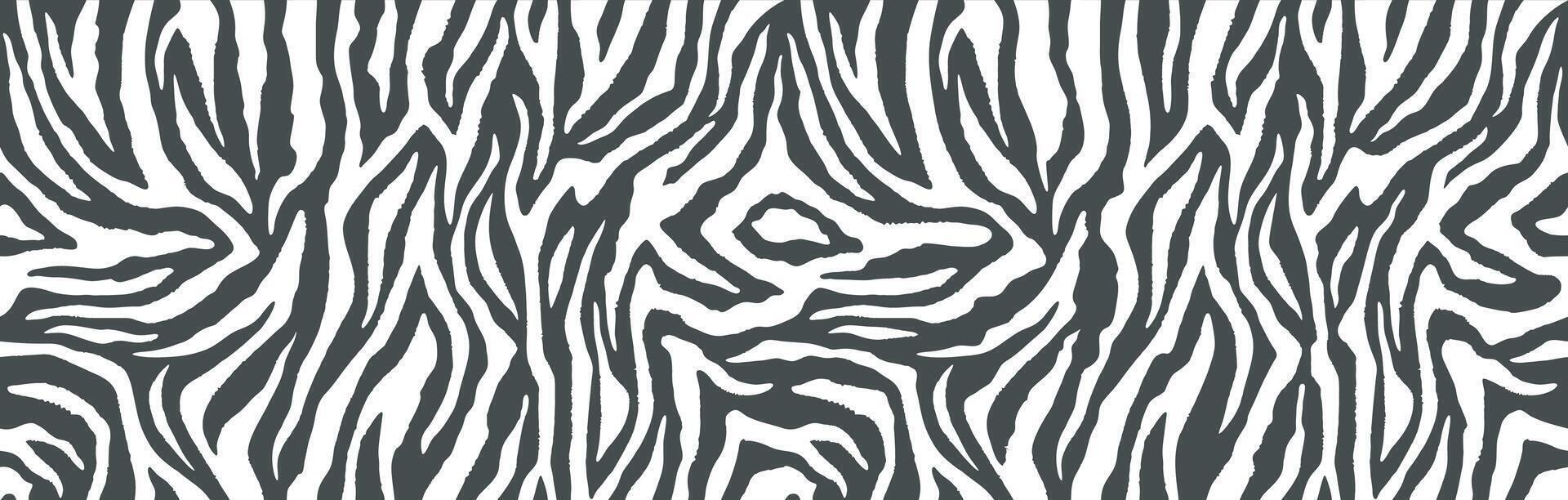 Zebra skin, stripes pattern. Animal print, black and white detailed and realistic texture. Monochrome seamless background vector