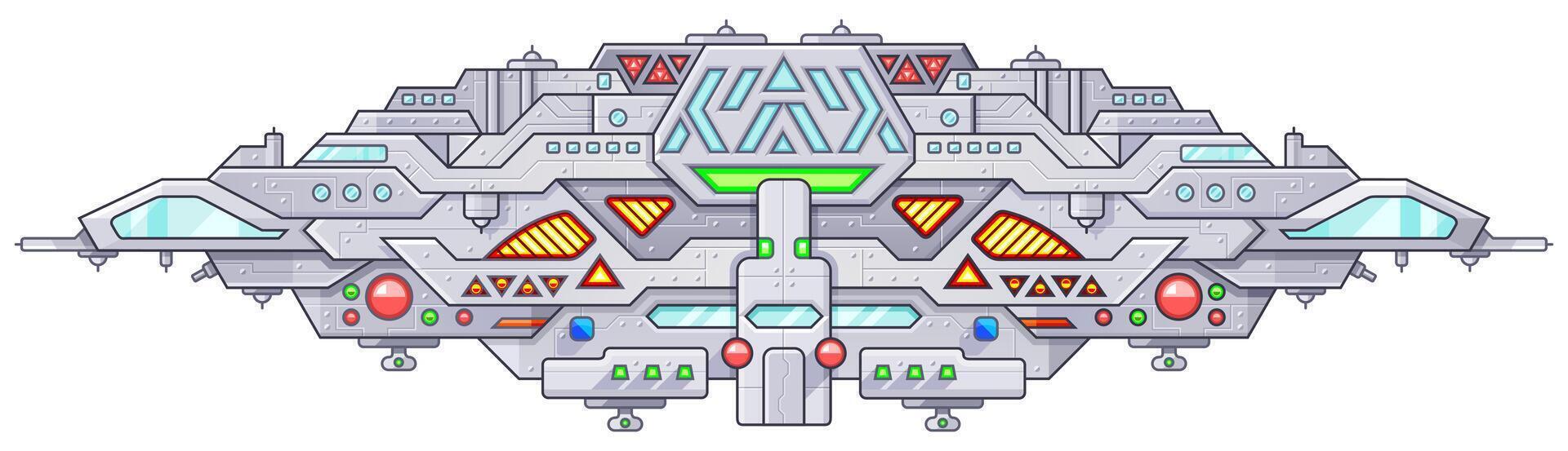 Futuristic outer space battle starship. UFO unidentified flying object aliens vector