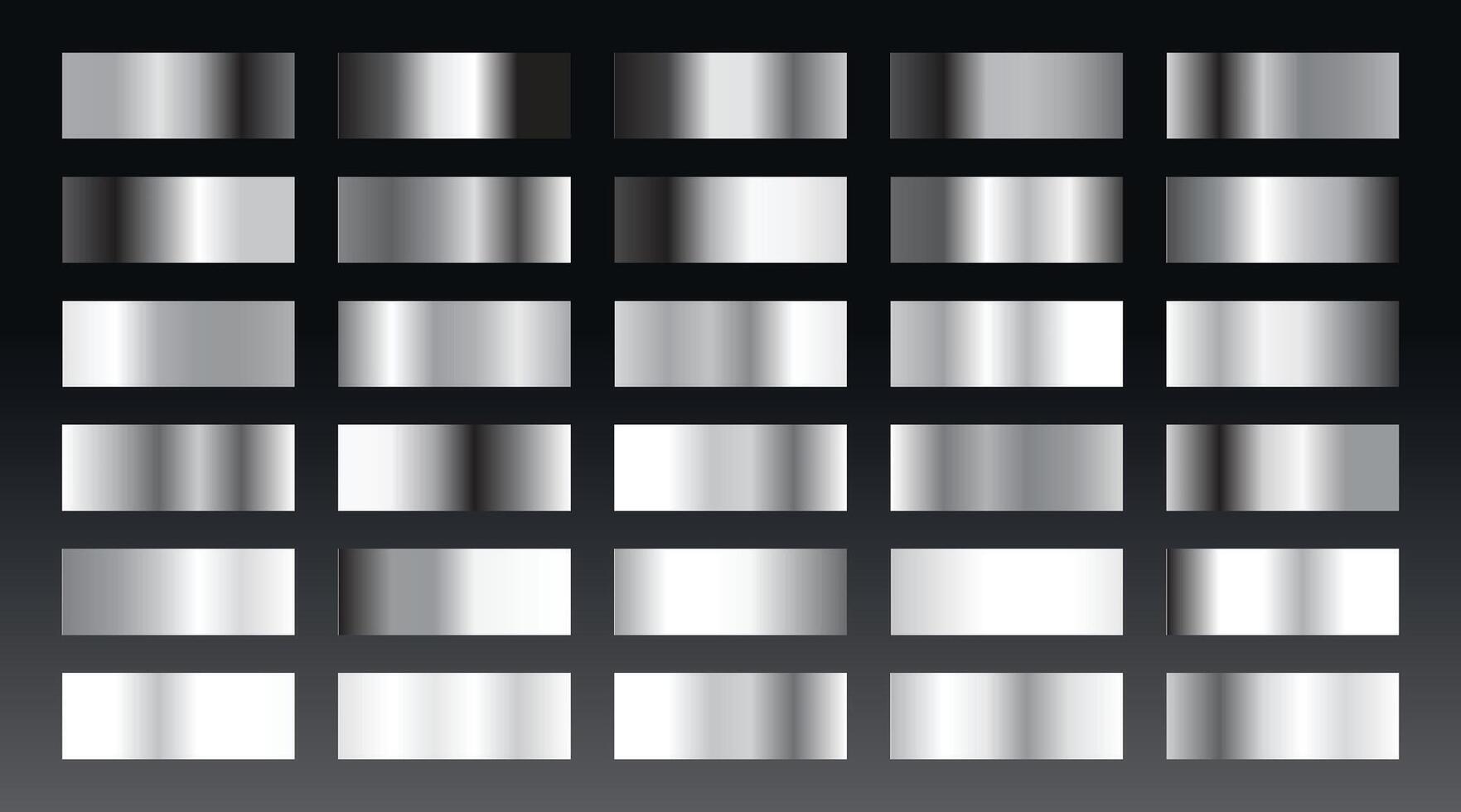 Silver Metallic Gradients. Premium Silver Swatches Collection Flat vector