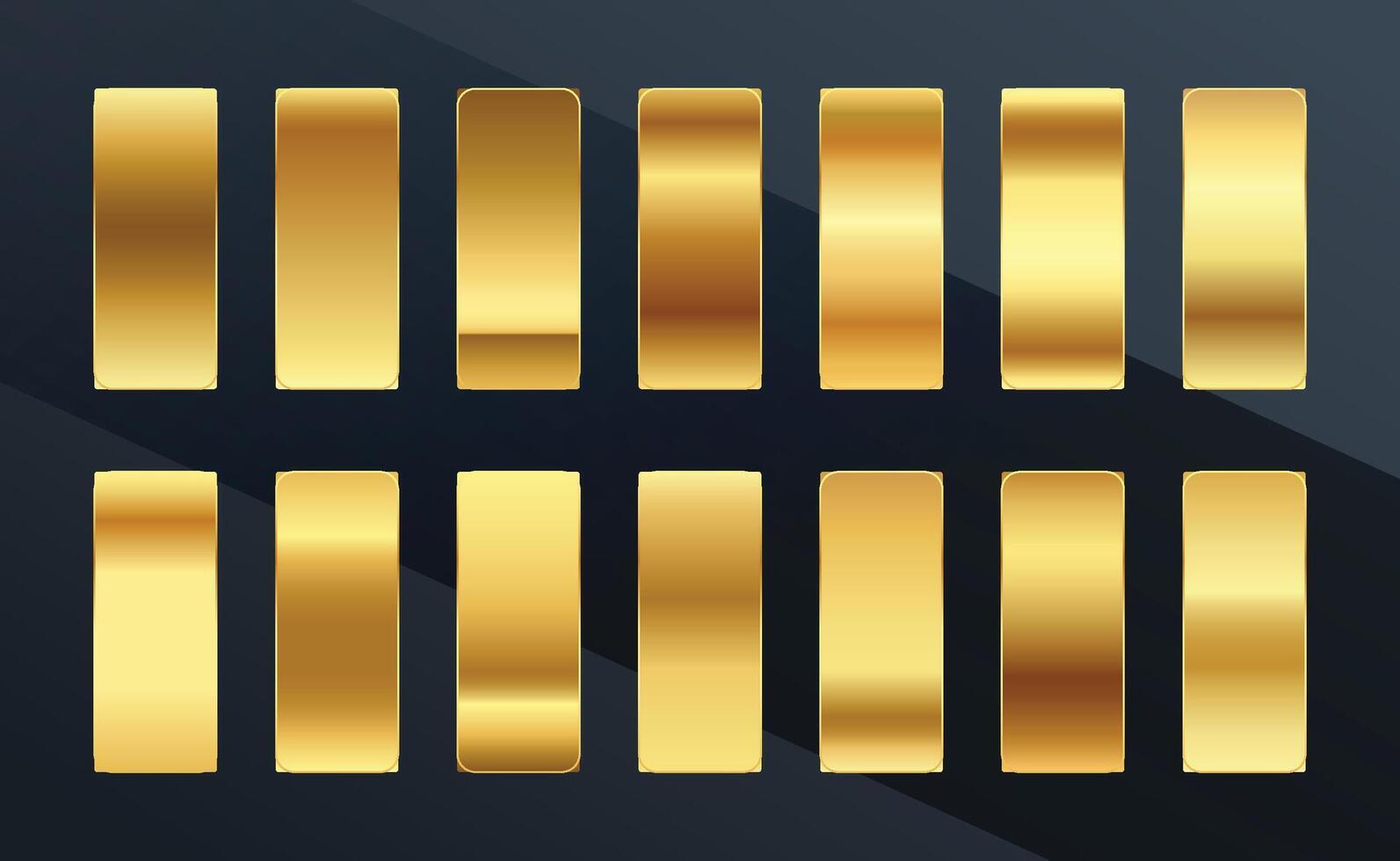 Set of Gold metallic gradient. Premium plates with shiny gold effect. metal golden pallet. vector