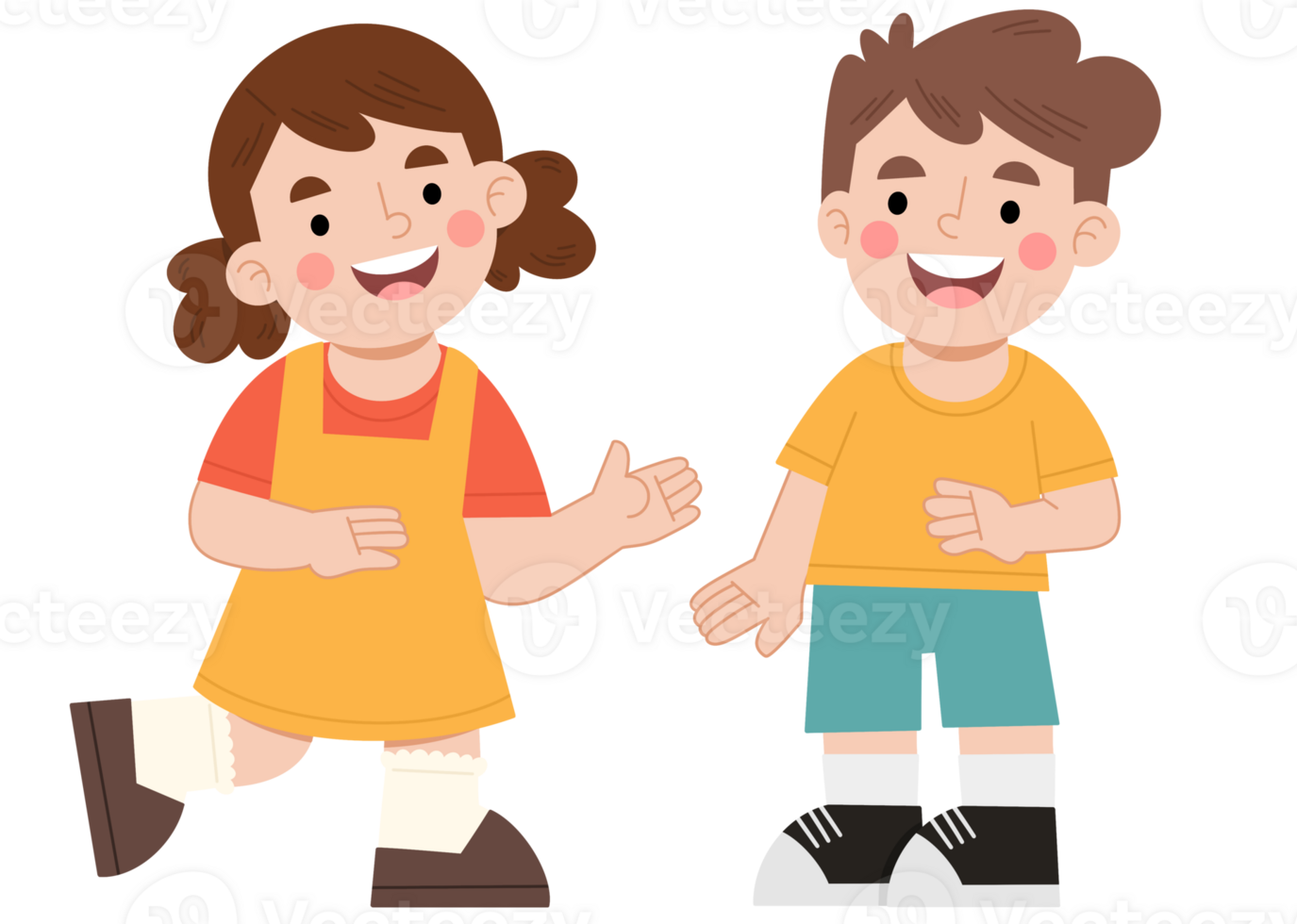 Boy and girl talking cartoon illustration png