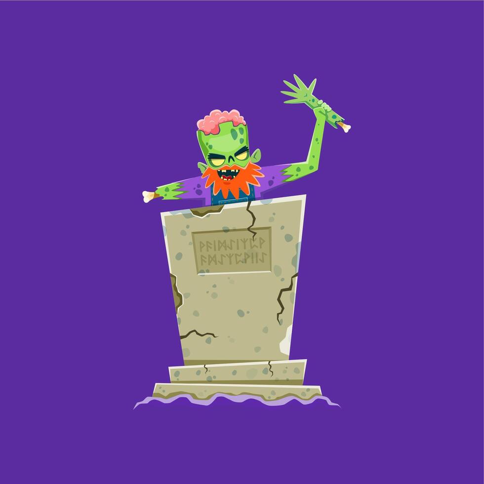 Cartoon Halloween zombie character on cemetery vector