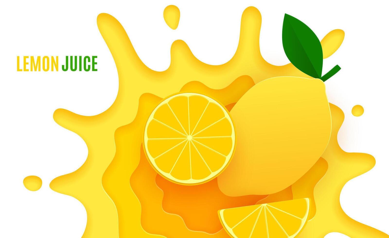 Paper cut lemon fresh juice drink, lemonade splash vector