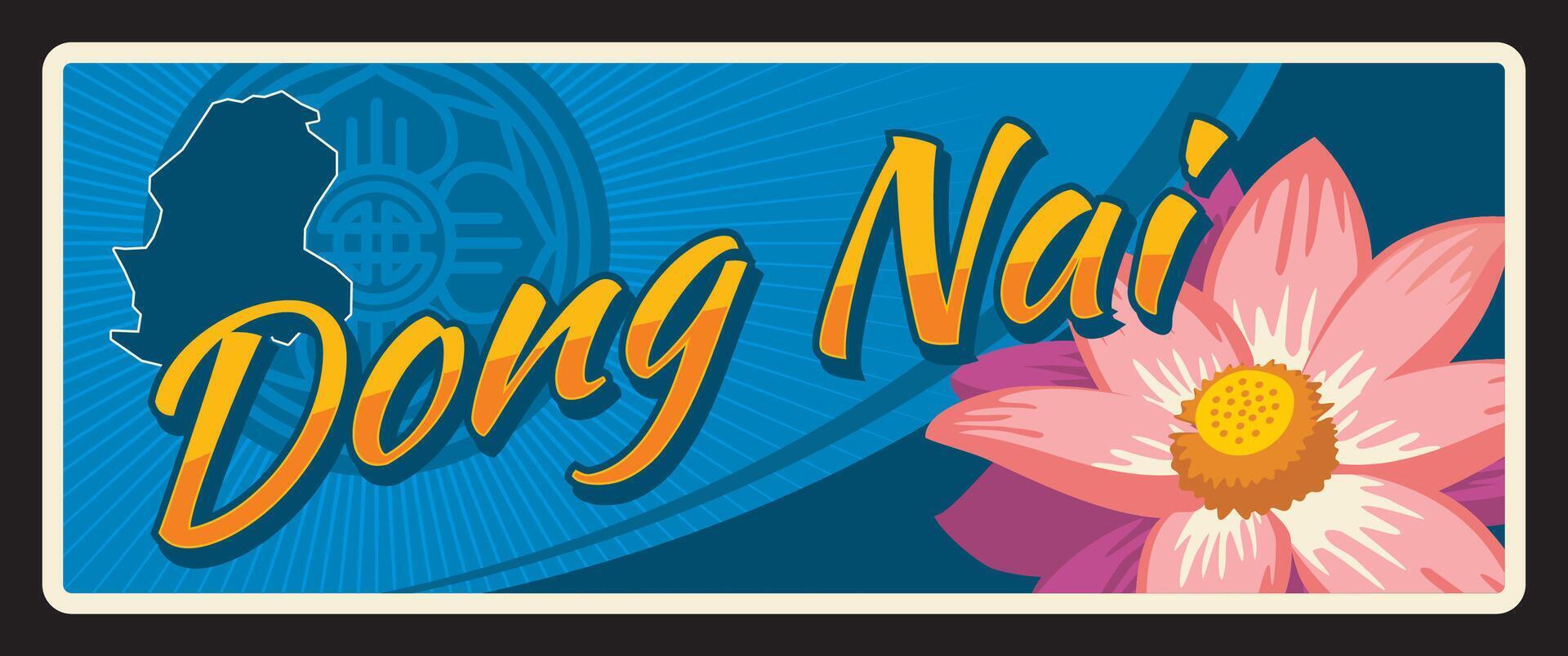 Dong Nai Vietnam, retro travel plate vector