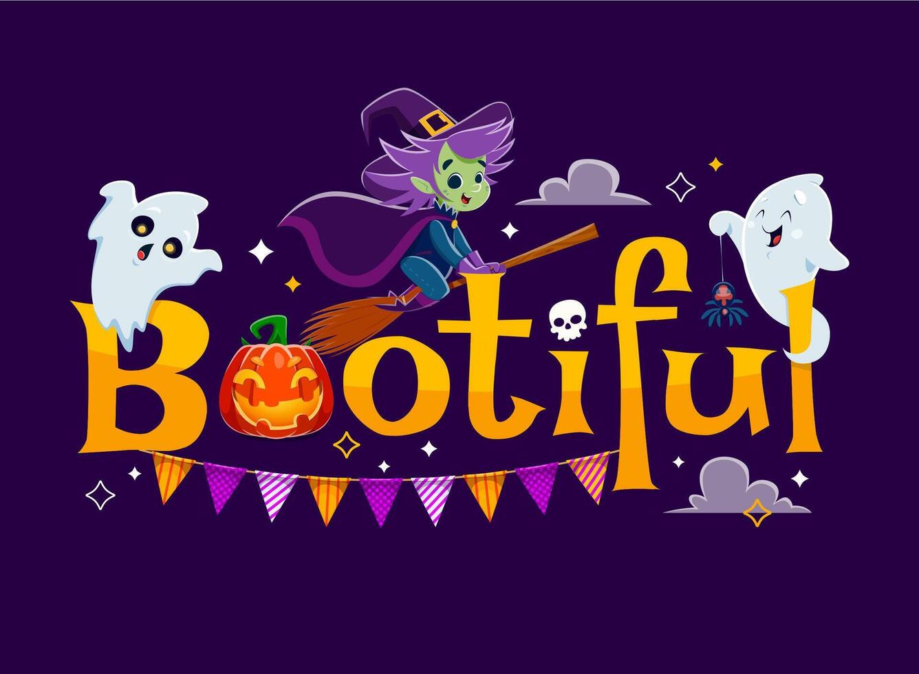 Halloween quote, Bootiful with funny cute witch vector